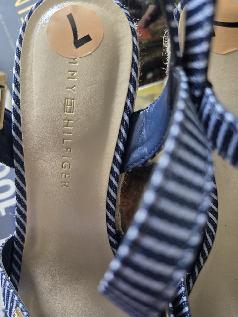 Tommy Hilfiger Navy Stripe Platform Sandals - Picture 3 of 6